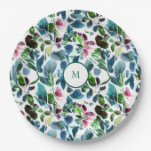 Botanische Blume mit Wasserfarbe elegant mit Monog Pappteller (Vorderseite)