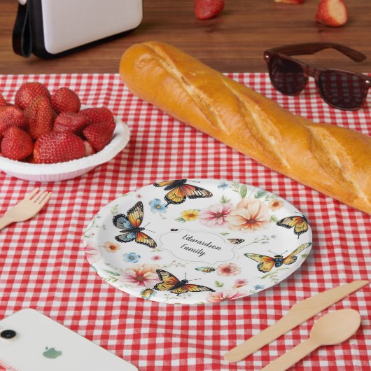 Botanische Blume mit Wasserfarbe elegant mit Monog Pappteller (Picknick)