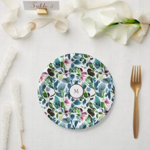 Botanische Blume mit Wasserfarbe elegant mit Monog Pappteller