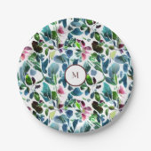 Botanische Blume mit Wasserfarbe elegant mit Monog Pappteller (Vorderseite)