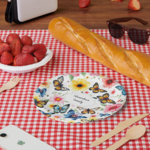 Botanische Blume mit Wasserfarbe elegant mit Monog Pappteller