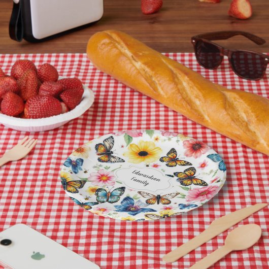 Botanische Blume mit Wasserfarbe elegant mit Monog Pappteller (Picknick)