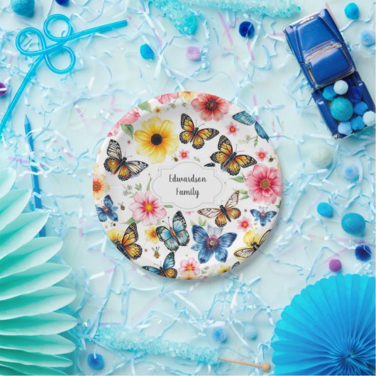 Botanische Blume mit Wasserfarbe elegant mit Monog Pappteller (Party)