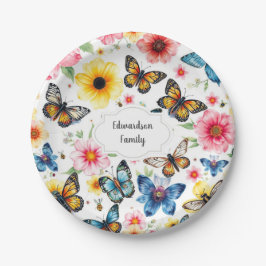 Botanische Blume mit Wasserfarbe elegant mit Monog Pappteller