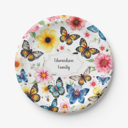 Botanische Blume mit Wasserfarbe elegant mit Monog Pappteller (Vorderseite)