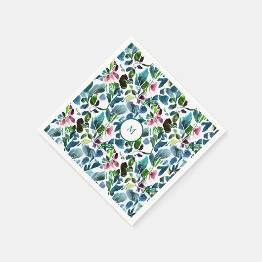 Botanische Blume mit Wasserfarbe elegant mit Monog Serviette (Ecke)
