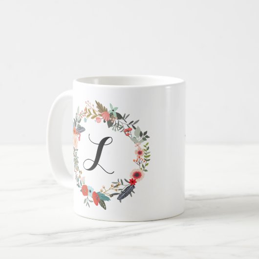 Botanische Blume Monogramm Kaffeetasse (Vorderseite Links)