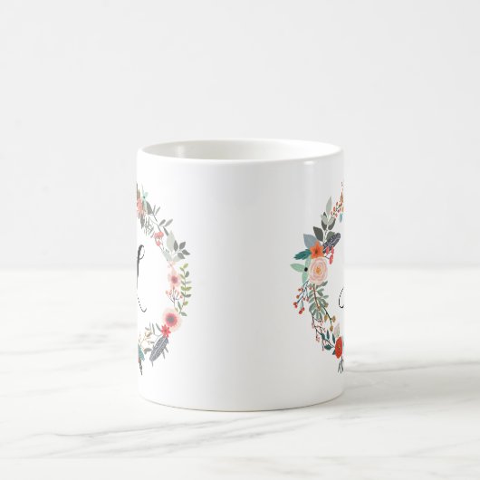 Botanische Blume Monogramm Kaffeetasse (Mittel)