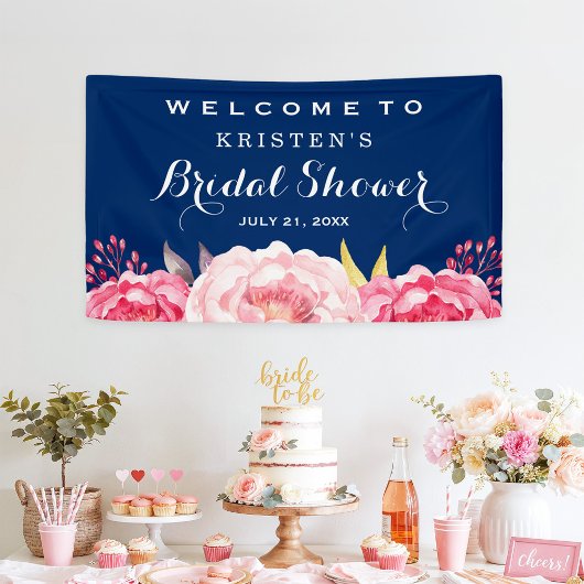 Botanische Blume Navy Blue Brautparty Banner