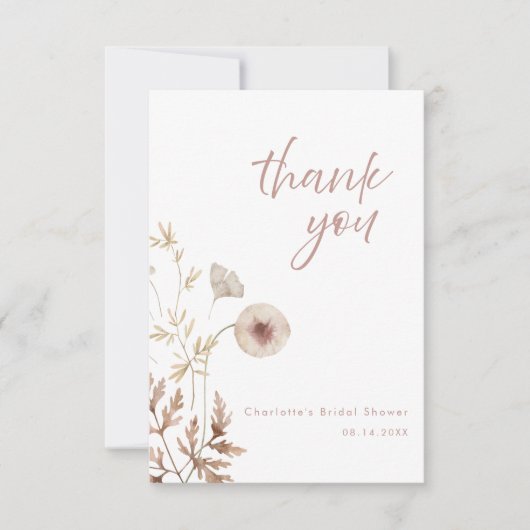 Botanische Blume Rosa Brautparty Dankeskarte (Vorderseite)