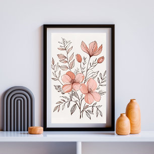 Botanische Blume rot - Minimalistische Linie Art Poster