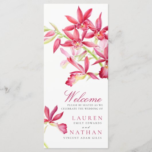 Botanische Blume Rote Orchideen Hochzeit Programm (Vorderseite)