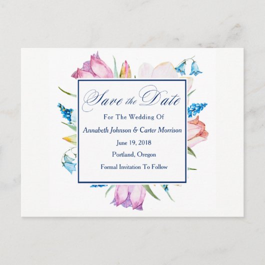 Botanische Blume "Save the Date" Ankündigungspostkarte (Vorderseite)