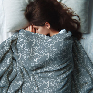 Botanische Blume Schwarz-Weiß-Muster Fleecedecke