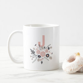 Botanische Blume Schwarze Pint Floral Monogramm Kaffeetasse