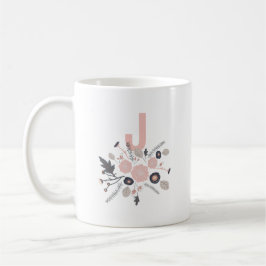 Botanische Blume Schwarze Pint Floral Monogramm Kaffeetasse