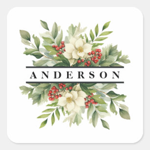 Botanische Blume und Berries Quadratischer Aufkleber