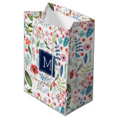 Botanische Blume und Blätter, Niedliche Farbmuster Mittlere Geschenktüte (Vorderseite Schrägansicht)