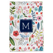 Botanische Blume und Blätter, Niedliche Farbmuster Mittlere Geschenktüte (Rückseite)