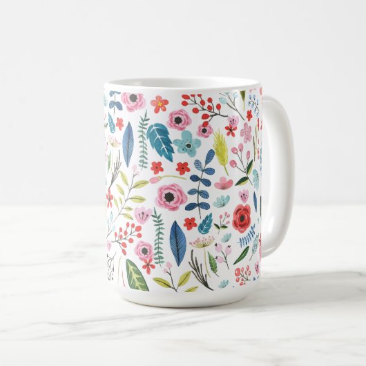 Botanische Blume und Blattmuster Kaffeetasse (VorderseiteRechts)