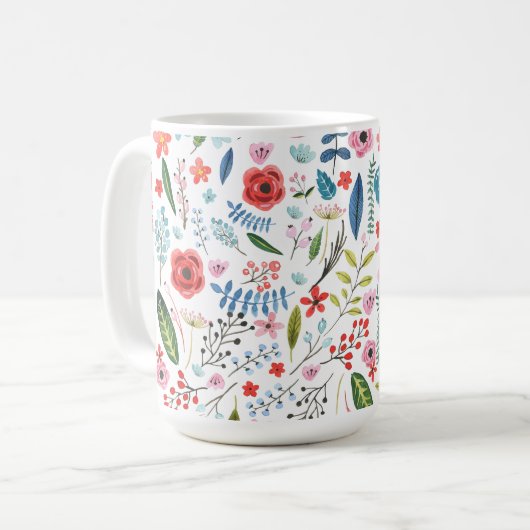 Botanische Blume und Blattmuster Kaffeetasse (Vorderseite Links)