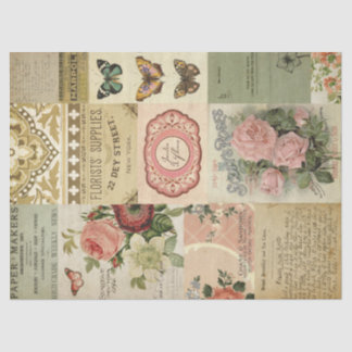Botanische Blume und Vintage Ephemera Decoupage Seidenpapier
