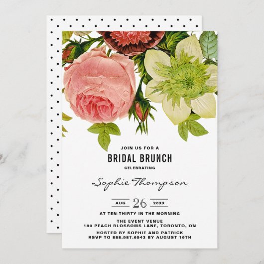 Botanische Blume Vintag Bridal Brunch Einladung (Vorne/Hinten)