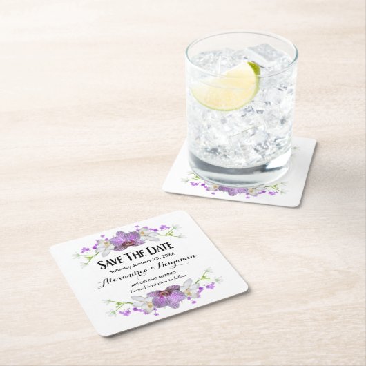 Botanische Blume Wasserfarbe Save the Date Rechteckiger Pappuntersetzer (Vor Ort)