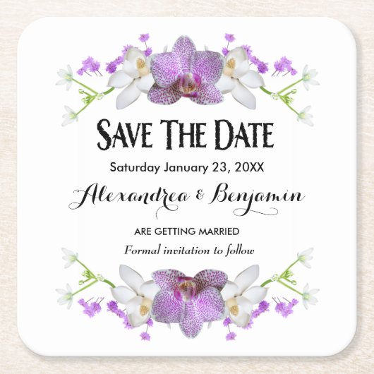 Botanische Blume Wasserfarbe Save the Date Rechteckiger Pappuntersetzer (Vorderseite)