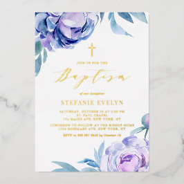 Botanische Blume Wasserfarben Violett Peony Taufe Folieneinladung