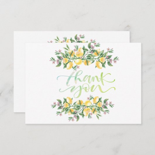 Botanische Blume Wasserfarben Zitronen Danke Karte (Vorne/Hinten)