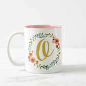 Botanische Blume Wreath Gold Monogram Initial O Zweifarbige Tasse (Links)