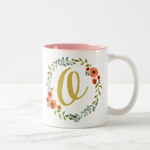 Botanische Blume Wreath Gold Monogram Initial O Zweifarbige Tasse