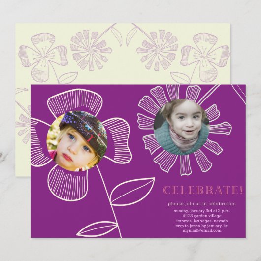 botanische Blumen Einladung (Vorne/Hinten)