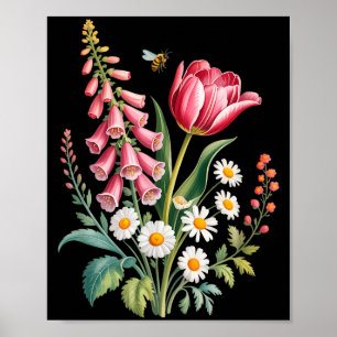 Botanische Blumen Gänseblümchen Tulpe Fingerhut Sc Poster