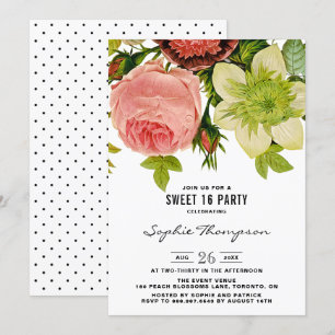 Botanische Blumen Vintage Sweet Sixteen Party Einladung