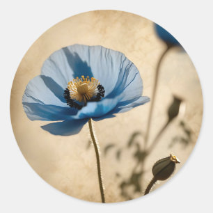 Botanische Blumenblaue Mohnblume Runder Aufkleber
