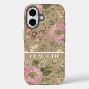 Botanische Blumenbraun-Monogramm der modernen Wild iPhone 16 Hülle
