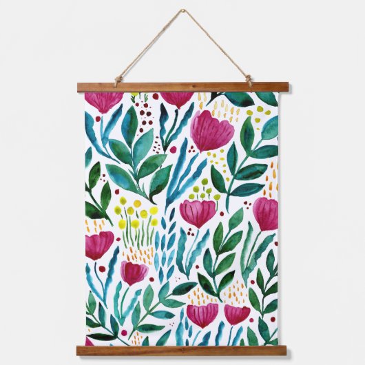 Botanische Blumendarstellung Wandteppich Mit Holzrahmen (Vorderseite)