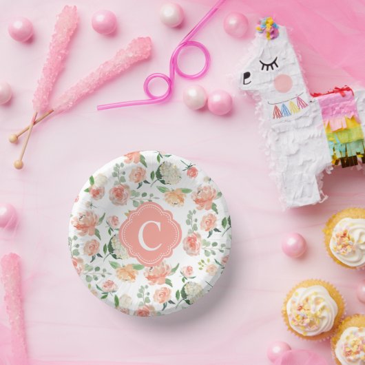 Botanische Blumendrucke mit Ihrer Monogramm Pappteller (Party)