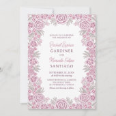 Botanische Blumendusty-Rose Blush Burgundy Wedding Einladung (Vorderseite)