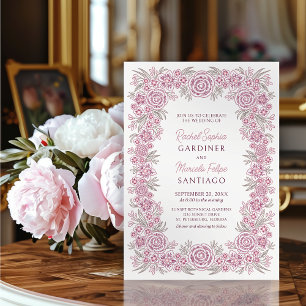Botanische Blumendusty-Rose Blush Burgundy Wedding Einladung