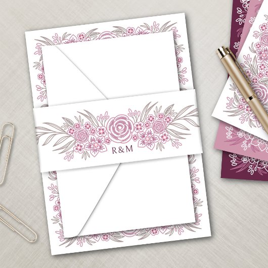 Botanische Blumendusty-Rose Blush Burgundy Wedding Einladungsbanderole