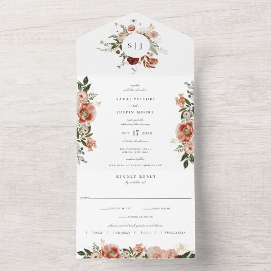 Botanische Blumenfeier Grüne Hochzeit im Herbst All In One Einladung (Innen Boden)