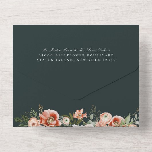 Botanische Blumenfeier Grüne Hochzeit im Herbst All In One Einladung (Rückseite)