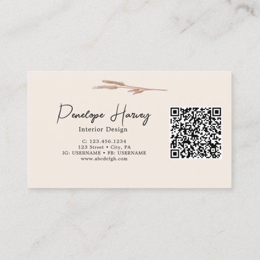 Botanische Blumengrün QR-Code Rosa Visitenkarte (Rückseite)