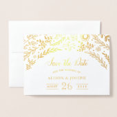 Botanische Blumenhochzeit mit Gold Foil speichern Folienkarte (Vorderseite mit Umschlag)