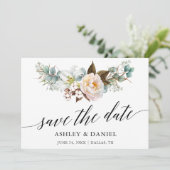 Botanische Blumenkalligraphie Save The Date (Stehend Vorderseite)