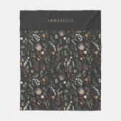 Botanische Blumenmoodie, schwarz, modern Fleecedecke (Vorderseite)