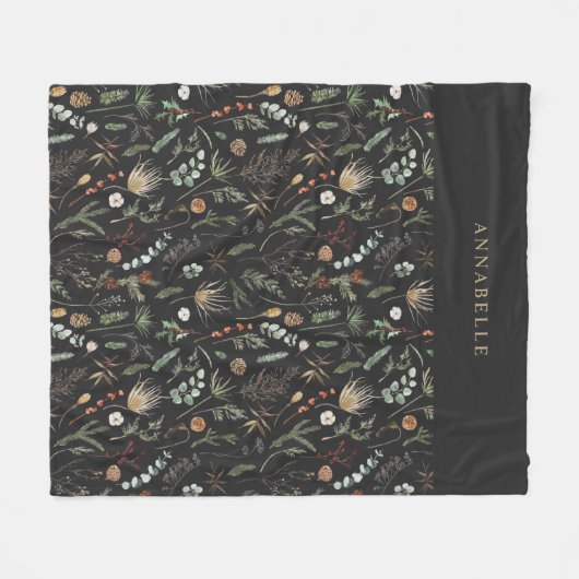 Botanische Blumenmoodie, schwarz, modern Fleecedecke (Vorderseite (Horizontal))